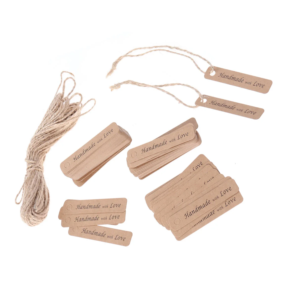 100pcs Kraft Paper Tags with Strings Gift Favors Baking Food Package Tags Handmade with Love Hanging Labels (Rectangle, 51x19c