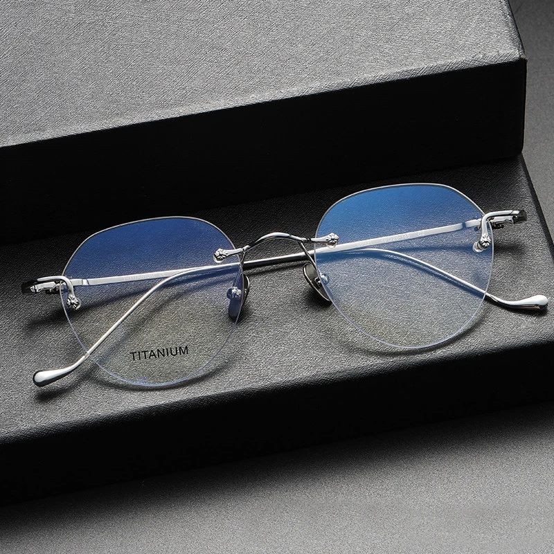 

2024 New 80931 Rimless Pure Titanium Eyeglass Frame Men And Women High Quality Polygon Fashion Designer Personalized Glasses