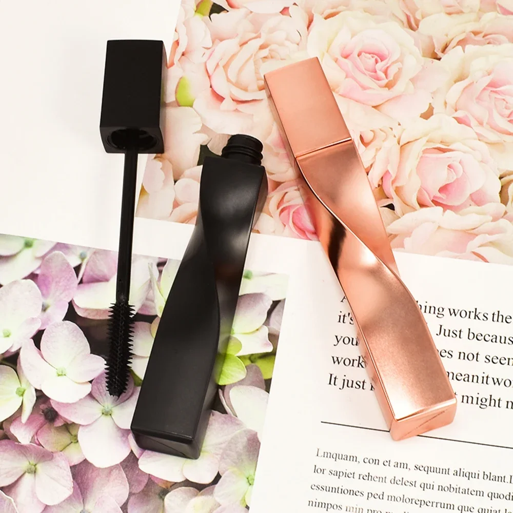 Mascara noir avec logo personnalisé, tube en or rose, tête de brosse, étanche, optique longue durée, maquillage naturel, marque privée, courbe, vente en gros