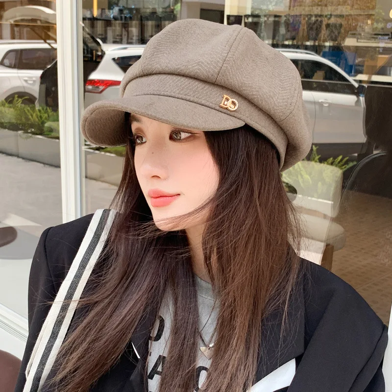 Simple Versatile Autumn and Winter New Octagonal Beret Cap Women Warm Sweet Short Brim Temperament Painter Hat Boina Casquette