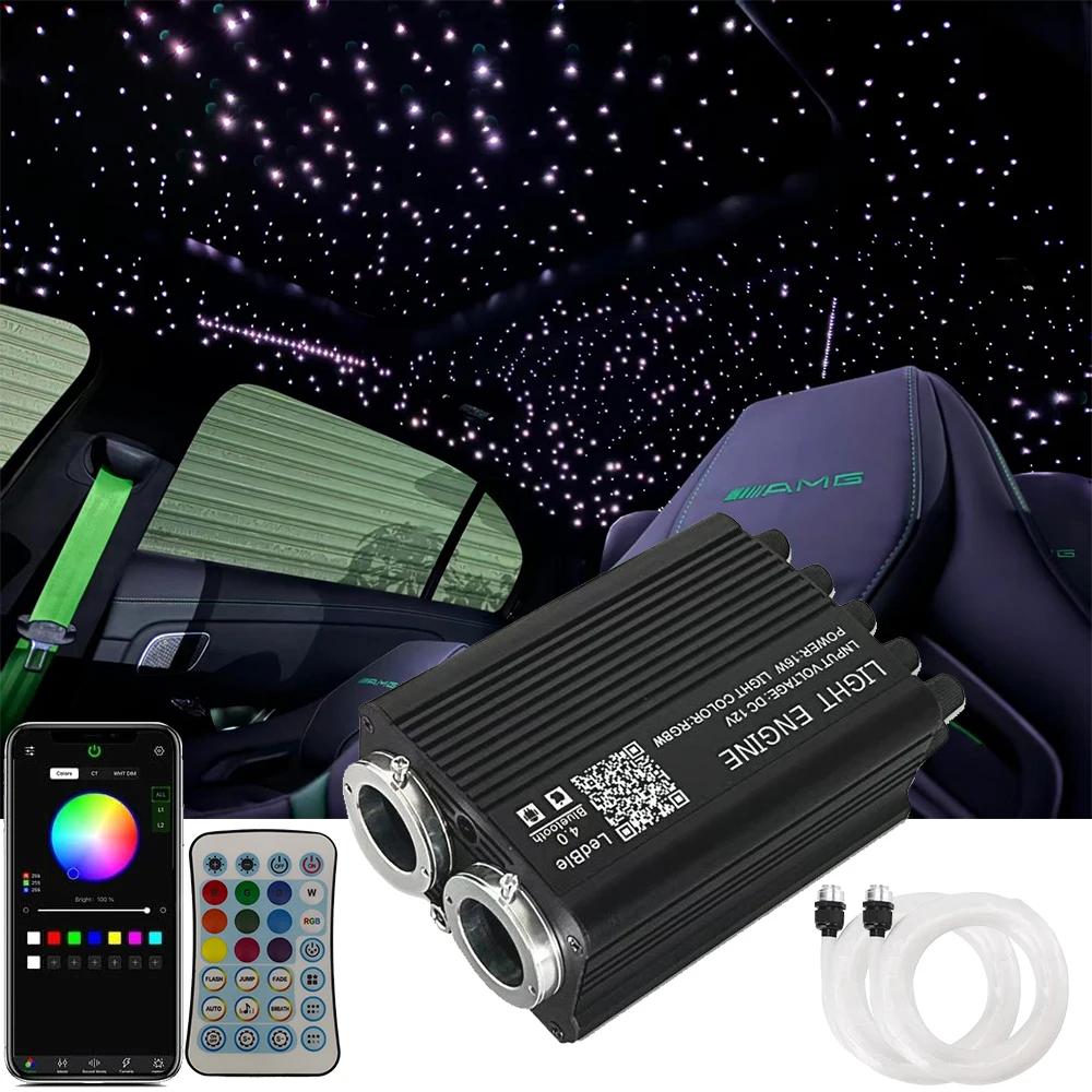 32w RGBWTwinkle Meteor Fiber Optic Star Light Kit Car Ambient Interior Decor Lighting Car Headliner Kit with 2m 3m 0.75mm Fibers