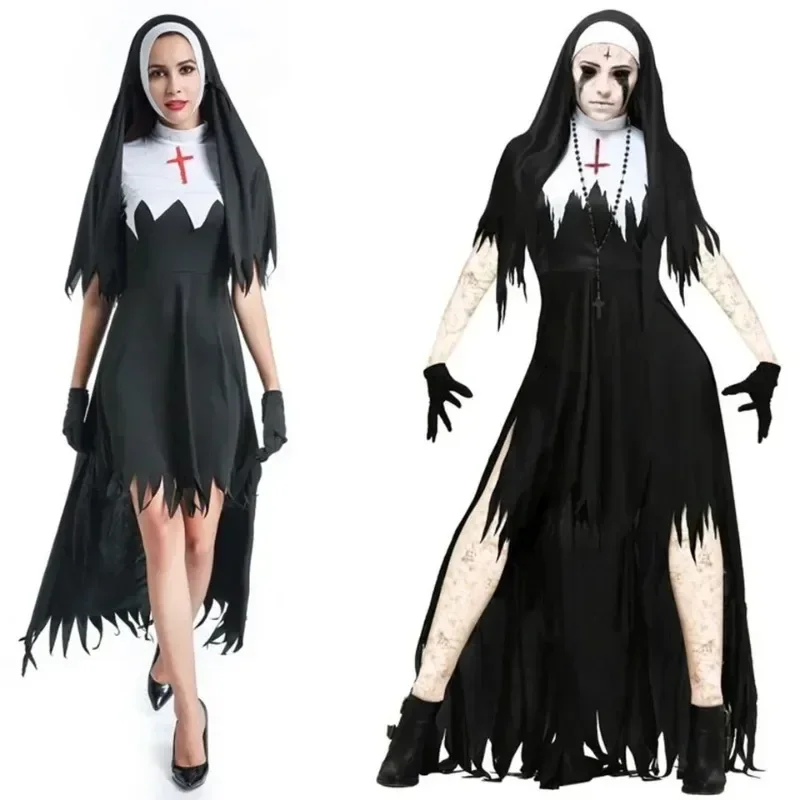 

Halloween Cosplay Costumes Women Vampire Ghost Festival Outfits Fashion Costume Vintage Demon Cross Gothic Scary Nun Party