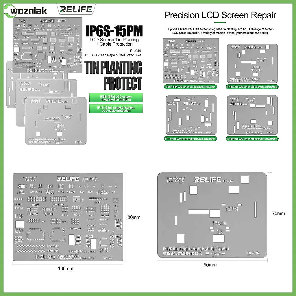 Precision BGA Stencil 4PCS Set, Multi-Function Steel Stencil for iPhone 6S to 15 Pro Max LCD Screen Protection