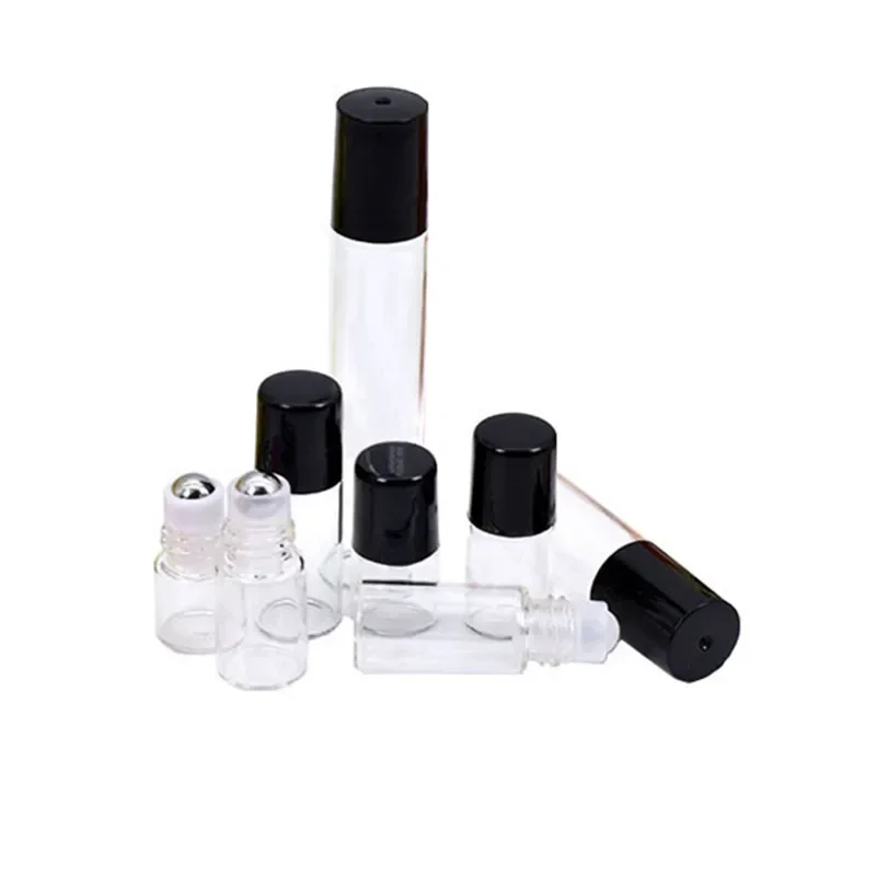 Botellas de vidrio transparente con rodillo para Perfume, viales transparentes para aceites esenciales con rollo de acero inoxidable, 20/50 piezas,