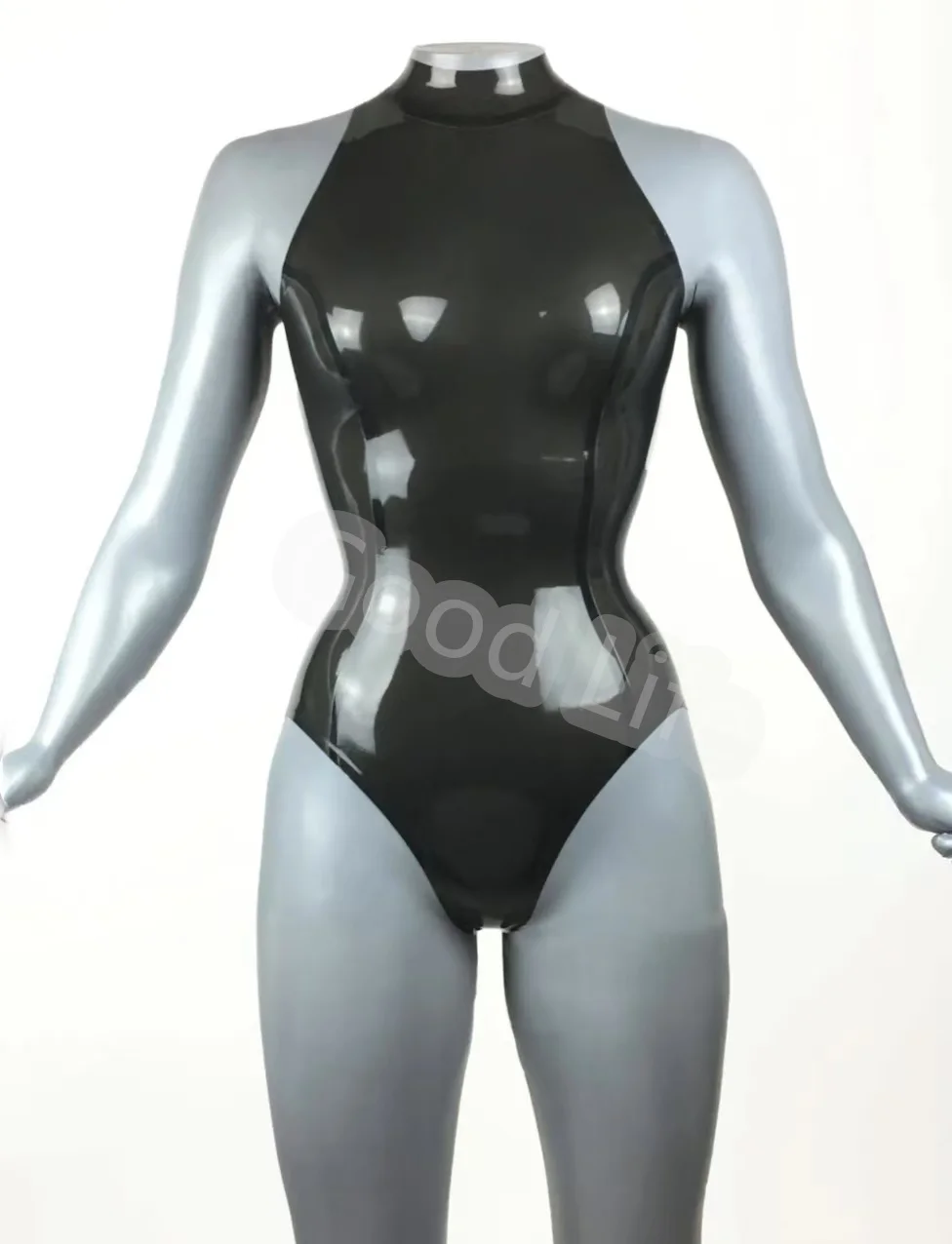 

Сексуальный женский прозрачный черный фетиш-латексный купальник ручной работы с резиновым боди со швом принцессы, наряд для аэробики, молния сзади