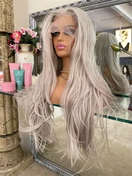 MXWIG Grey blond peruka syntetyczna długie włosy koronkowa peruka na przód dla kobiet włókno termoodporne włosy codziennego użytku peruka do Cosplay