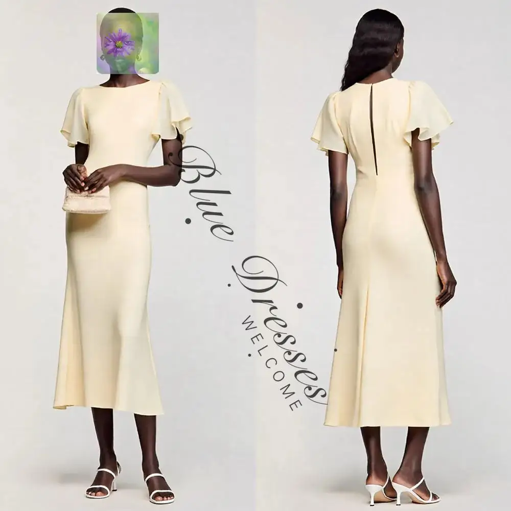 customized Tea Length Short Sleeves A-line Wedding Party Women Robe Pour Mariage Invité Evening Dresses Robe