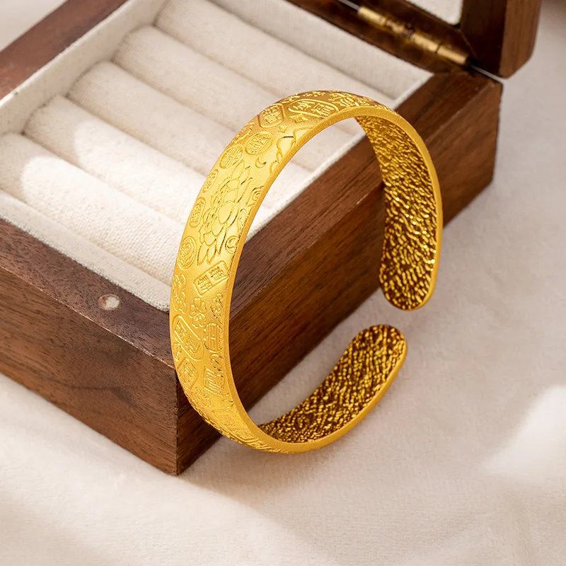 Lotus Open Bangle Women's 24K Gold AU999- Exquisite lotus bangle, youth-enhancing and trendy, energy booster for workplace looks