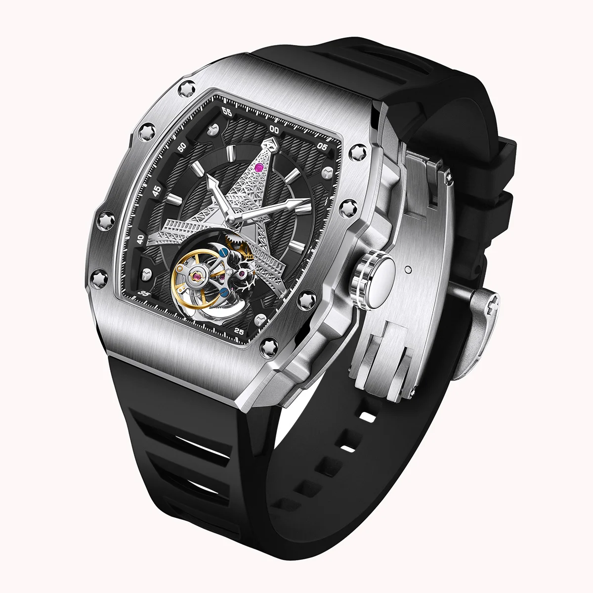 

Raymondoya 100% часы с турбийоном, мужские часы с сапфировым стеклом и каменным циферблатом, механические наручные часы Relogio Masculino