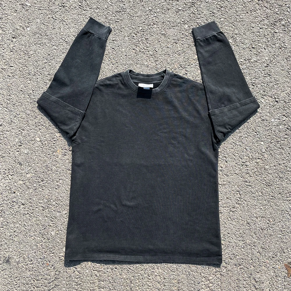 Wang Studio 330g Heavyweight Washed Two-Piece Base Layer Top High-End Feeling Short Sleeve + Long T Clothing Accessories