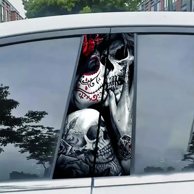 

2PC Skeleton Couple Car Stickers Auto B Pillar Waterproof Halloween Decoration DIY Car Doors Pillar Gothic Skull Pattern Decals