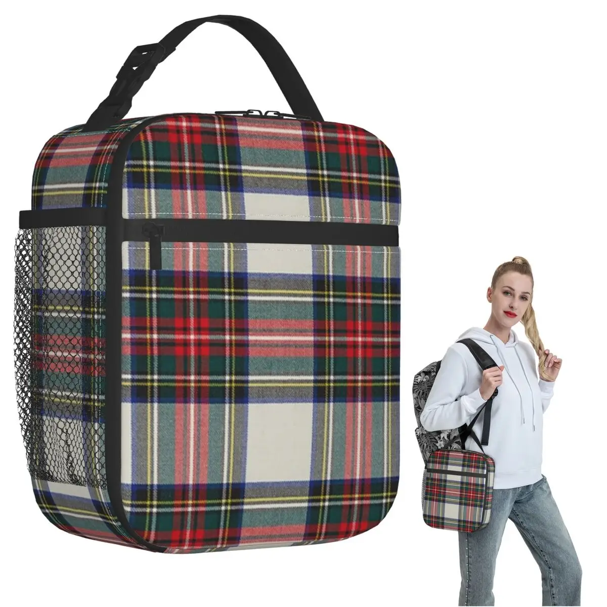 Stewart Dress Scottish Tartan Insulated Lunch Bag for Women Kids Portable Food Boxes Thermal Lunch Box Tote