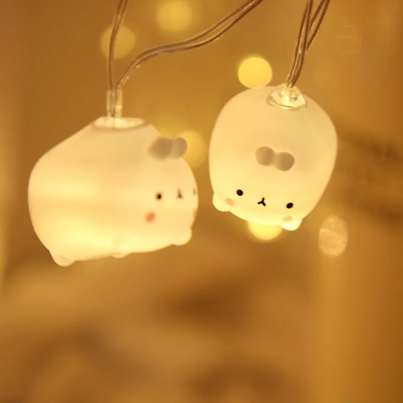 LED white rabbit pendant battery box lights a warm and cozy indoor animal string light for children