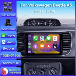 Android 16 Carplay Auto For Volkswagen Beetle A5 2011 - 2019 Car Radio GPS Navigation 2Din DSP Video Player Head Unit BT Stereo