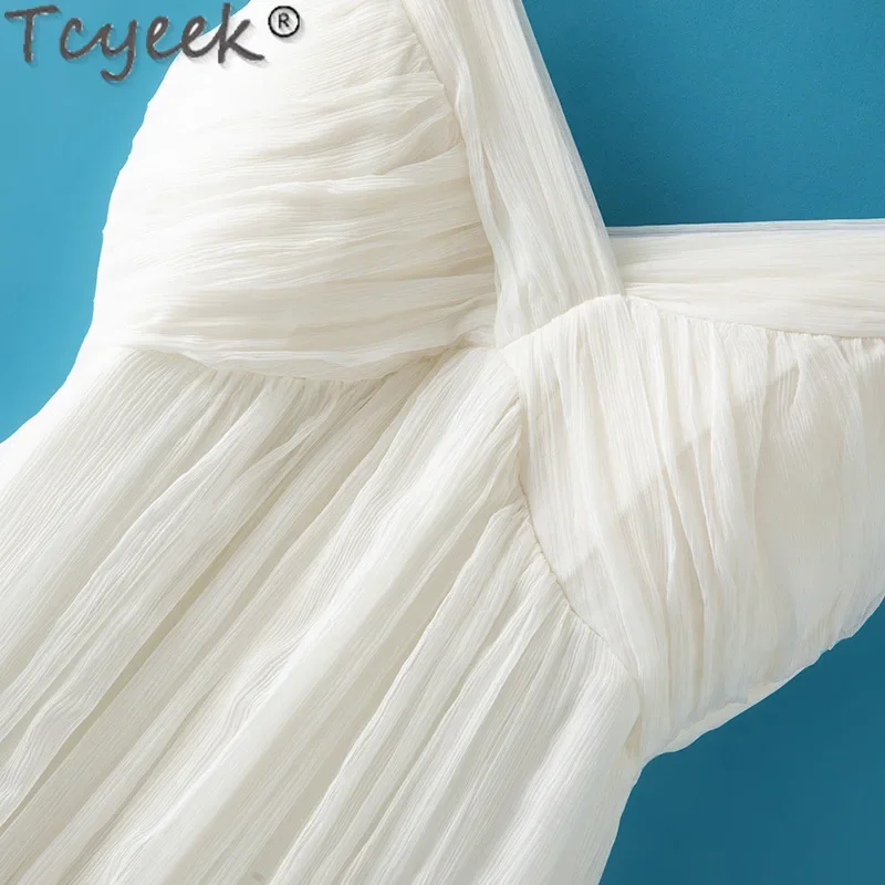 Tcyeek Strandkleid aus 100 % Maulbeere, echte Seide, Sommerkleidung für Damen, 2024, Sling-Boho-Kleid, elegante Damenkleider, Servies Sean =)