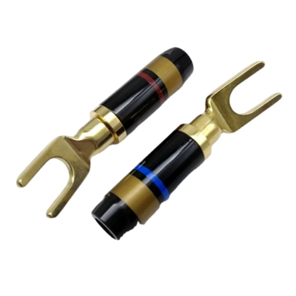 

2PCS Copper Body Gold-plated Banana Plug Connector Speaker Wire Y Type Split Plug Audio Head Banana Plug Connector