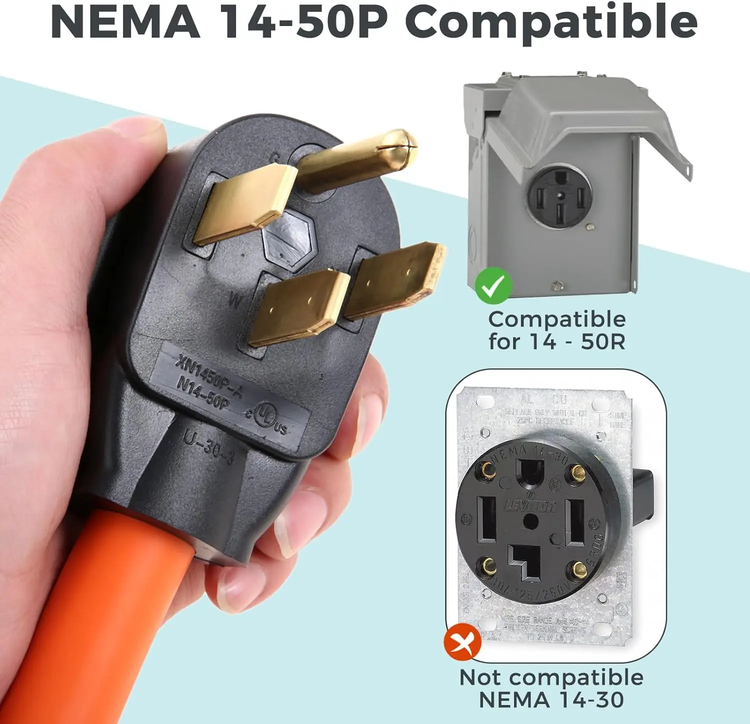 NEMA 50 Amp to 20 Amp SWT 14-50P to 4 X 5-20R/15R RV 4-Prong Household Outlet Plug to 120V 5-20R/15R Female Adapter Power Cord