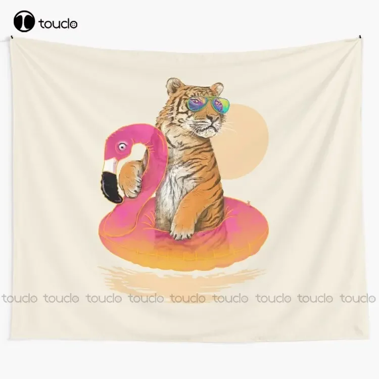 Chillin Flamingo Tiger Tapestry Nature Tapestry Tapestry Wall Hanging For Living Room Bedroom Dorm Room Home Decor Wall Covering
