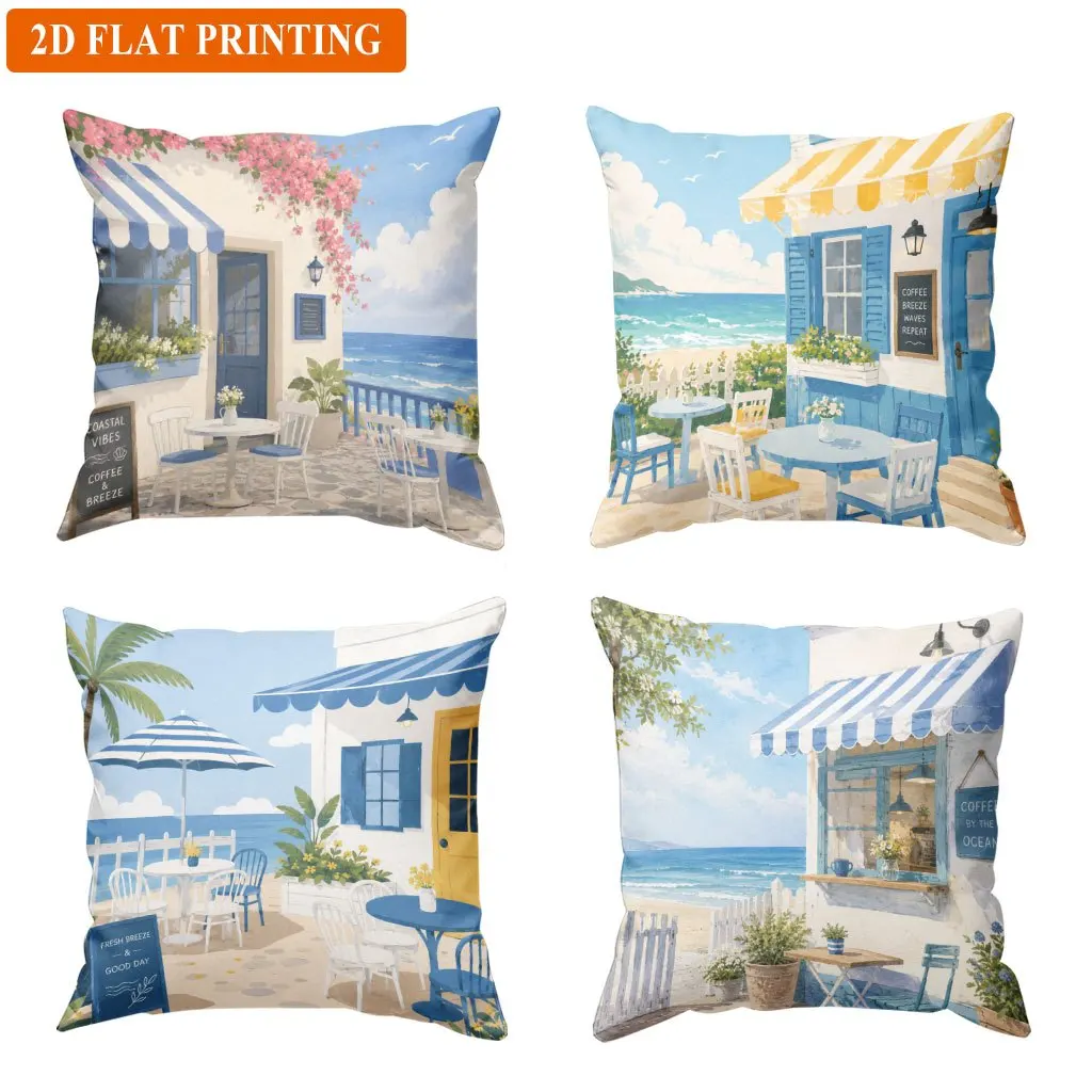 Coastal Nautical Beach Throw Pillow Cases for Home Decor Summer Seaside Cottage Pillow Covers Watercolor Art Prints Pillowcase
