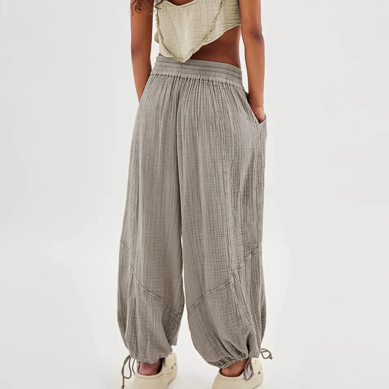 Autumn Wide Leg Pants High Waisted Solid Color Loose Lantern Pants Women\'S Elastic Waist Pleated Straight Leg Pant For Women