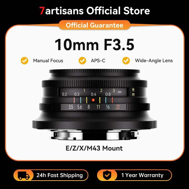 

7artisans 10mm F3.5 APS-C 108° Ultra-Wide Angle Fixed Focus Lens for Camera Sony E Fujifilm XF Nikon Z Micro M4/3 Mount