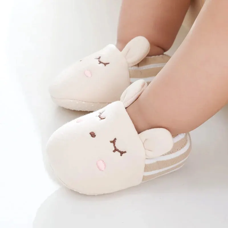 Cartoon Animal Pattern Newborn Baby Shoes Boys Girls 0-18M Slippers Soft Sole Non-slip Crib First Walker Winter Warm Booties