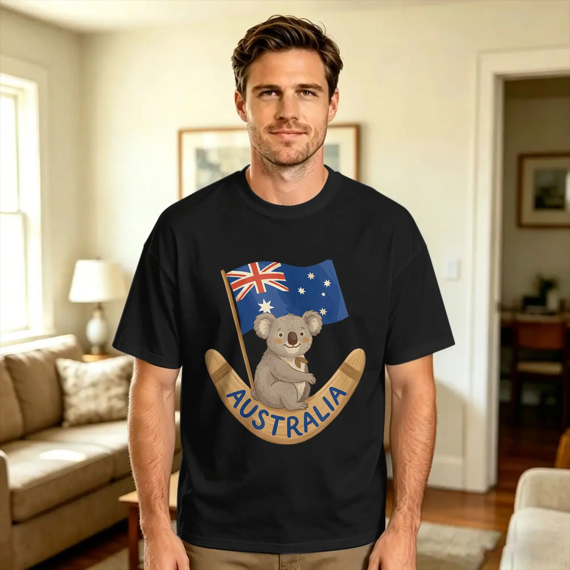 Australian Koala Flag Boomerang Wildlife Animal T-Shirt Beach  Vintage T Shirts Cotton Hip Hop Tshirt For Man Pattern Clothing