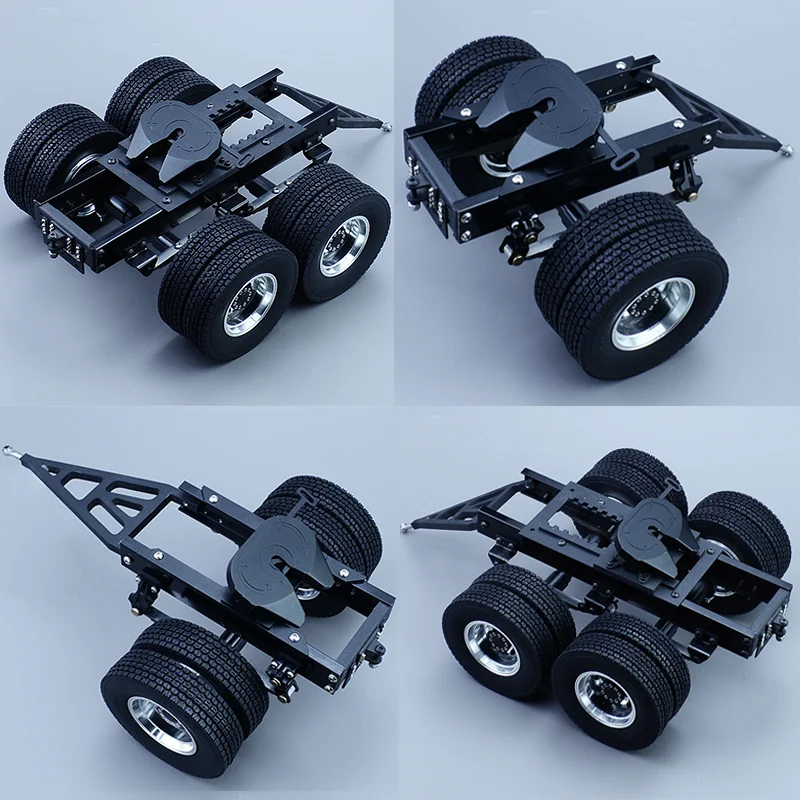 All Metal 1&2 Axles Trailer with Traction Fifth-wheel for 1/14 Tamiya RC Truck SCANIA 770S VOLVO FH16 BENZ MAN LESU Car
