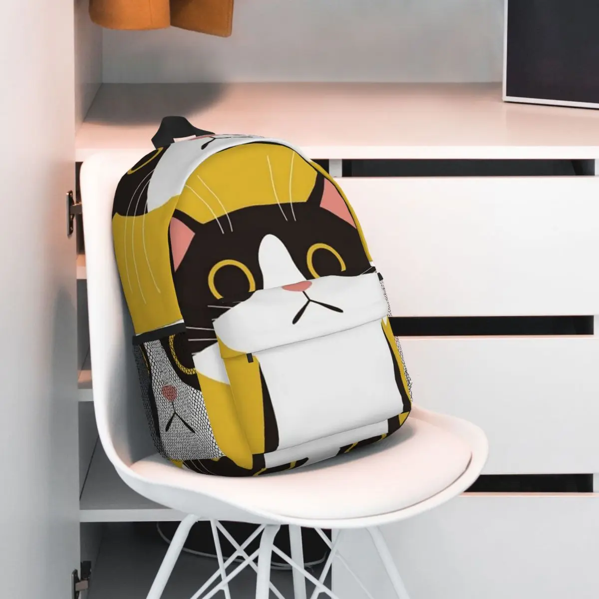 Cute Cat Face In Yellow Background Backpack Student BookBag Children School Bag Computer Shoulder Bags for Men Women
