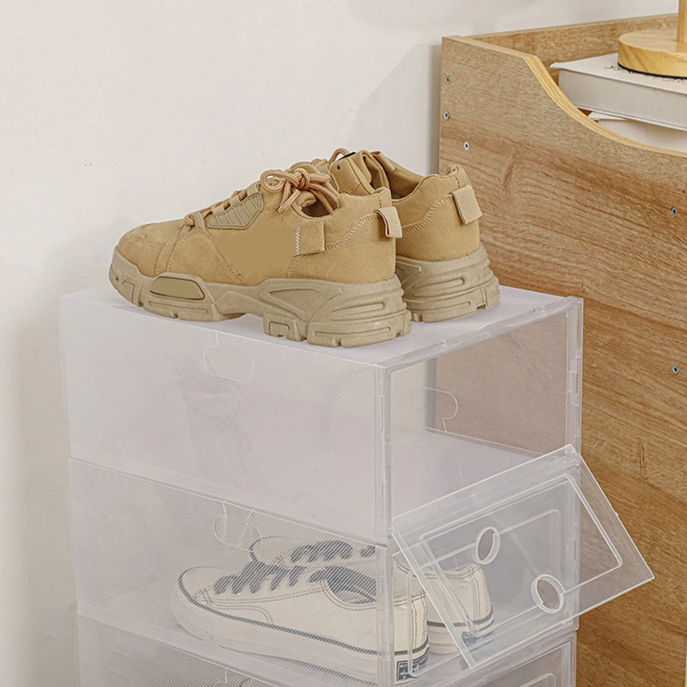 Transparent Drawer Case Plastic Shoe Boxes Fold Plastic Shoes Case Thickened Stackable Box Shoe Organizer Flip Cover Shoebox