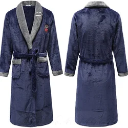 PLUS SIZE Coral Fleece Men Robe Thicken Warm Nightwear Lingerie Lounge Wear Loose Home Clothes Flannel Sleepwear Bathrobe Gown