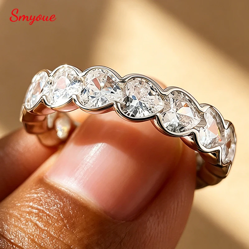 Smyoue 3/4mm Heart Cut D Color Moissanite Rings Full Diamond Luxury Bridal Promise Band for Women Original S925 Silver Jewelry