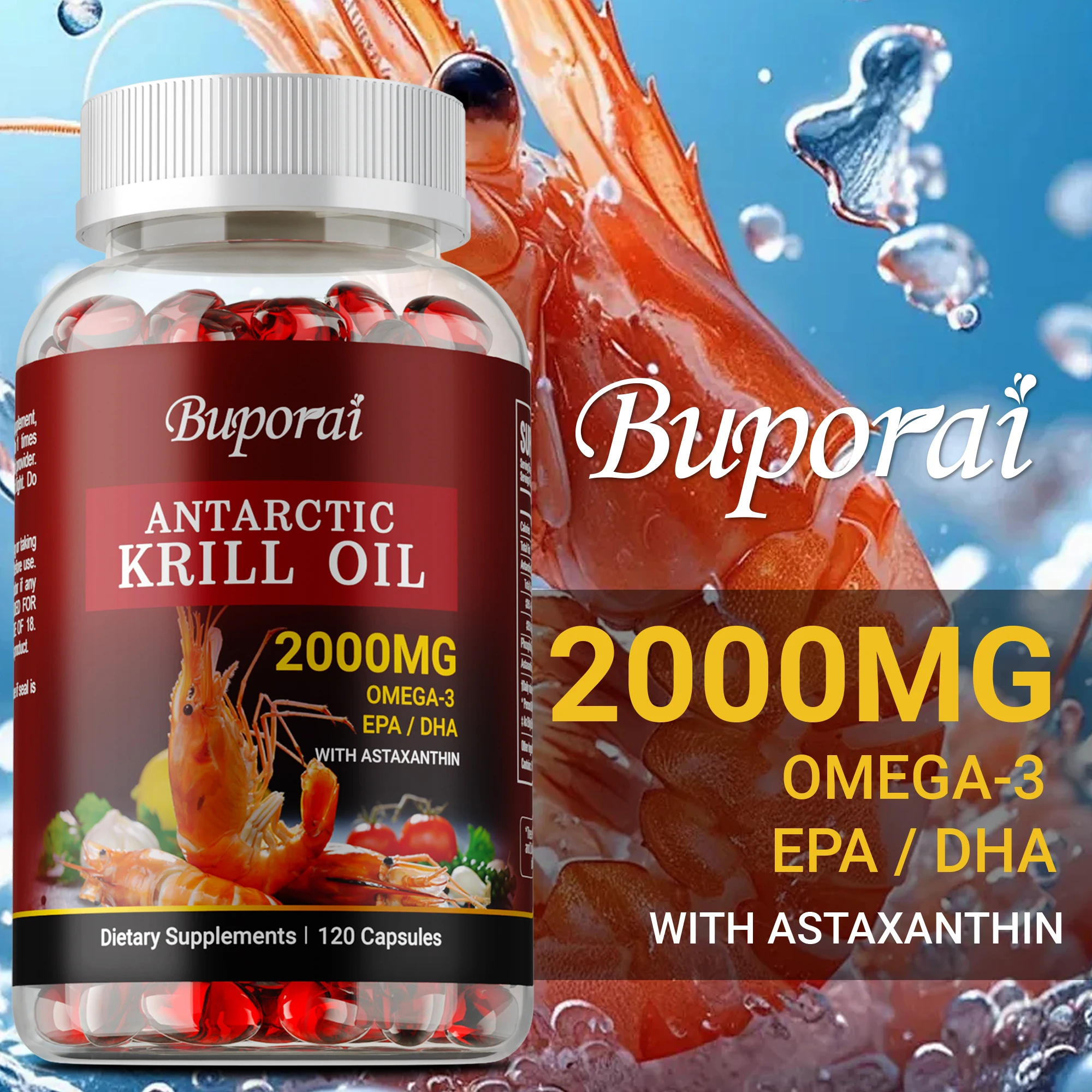

Antarctic Krill Oil 2000MG - Boosts Immunity, Antioxidant, Promotes Brain and Heart Health, Metabolism - Contains Astaxanthin