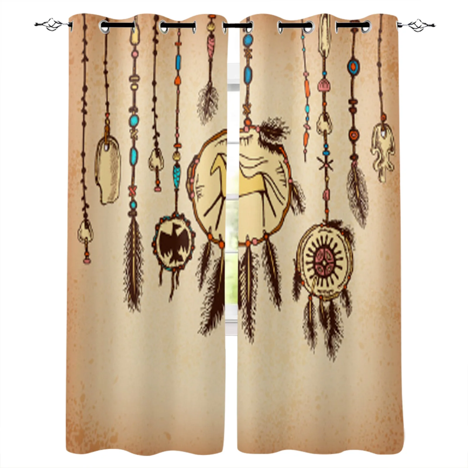 Ethnic Feather Retro Dreamcatcher Curtains for Bedroom Window Curtain Home Living Room Decor Balcony Drapes Hotel Coffee Curtain