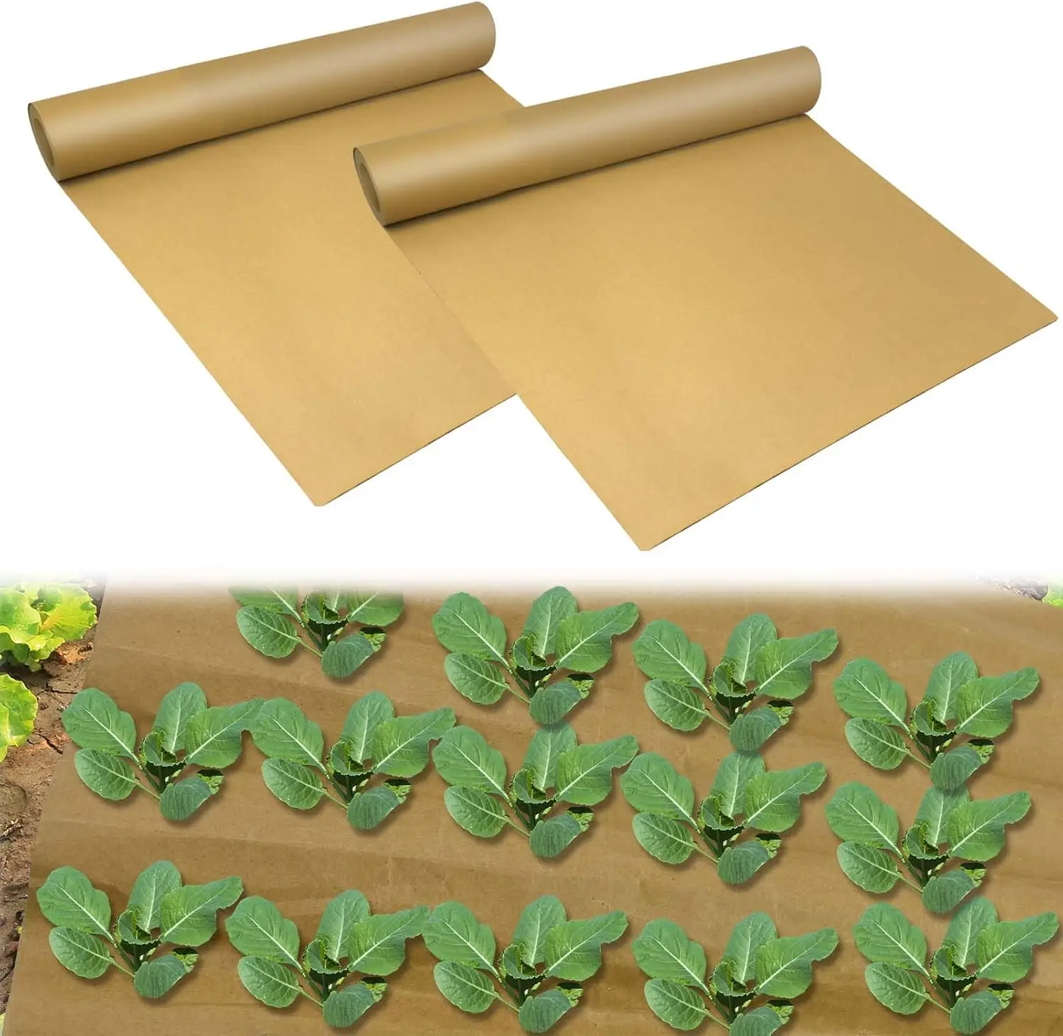 

2Pcs 1.31x50 Ft Biodegradable Paper Weed Barrier Roll Heavy Duty Garden Paper Weed Control Biodegradable Landscape Th