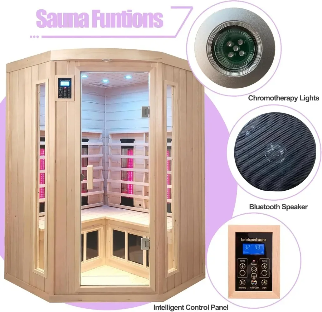 Ceramic Infrared Saunas for Home, 2 Person Infrared Sauna, Low EMF Indoor Home Sauna, Canadian Hemlock Wooden Sauna Room with