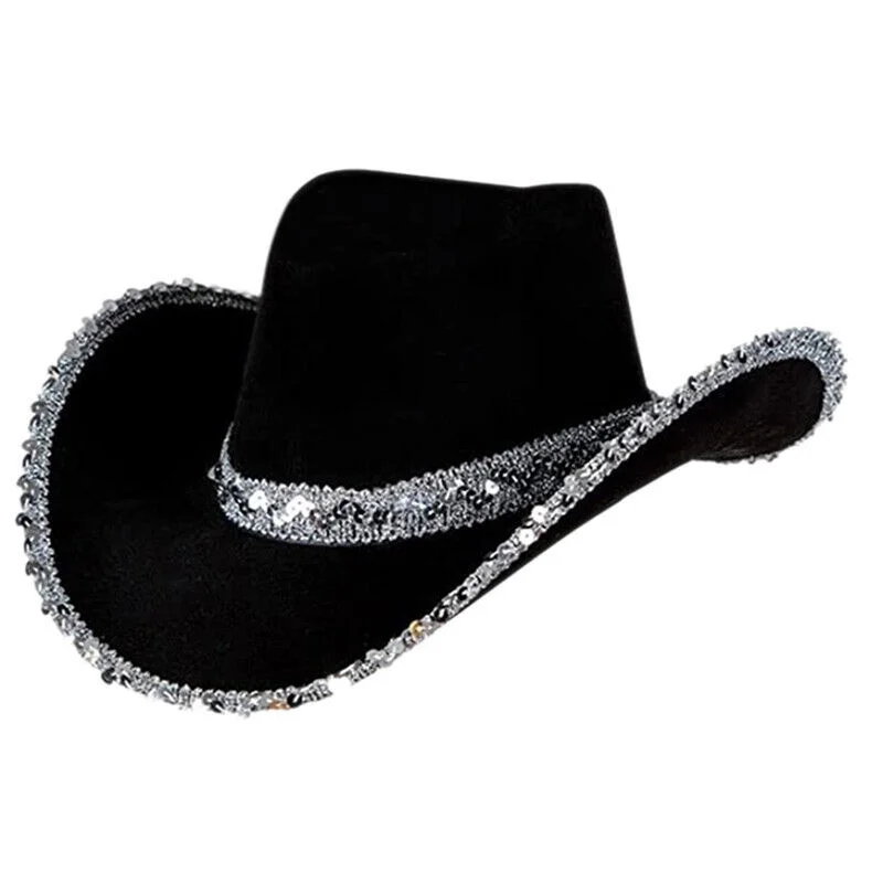 Sequin Cowboy Hat Cowgirl Caps Women Bachelorette Party Hats Funny Cosplay Props Curved Brim Jazz Hat Decoration Accessories