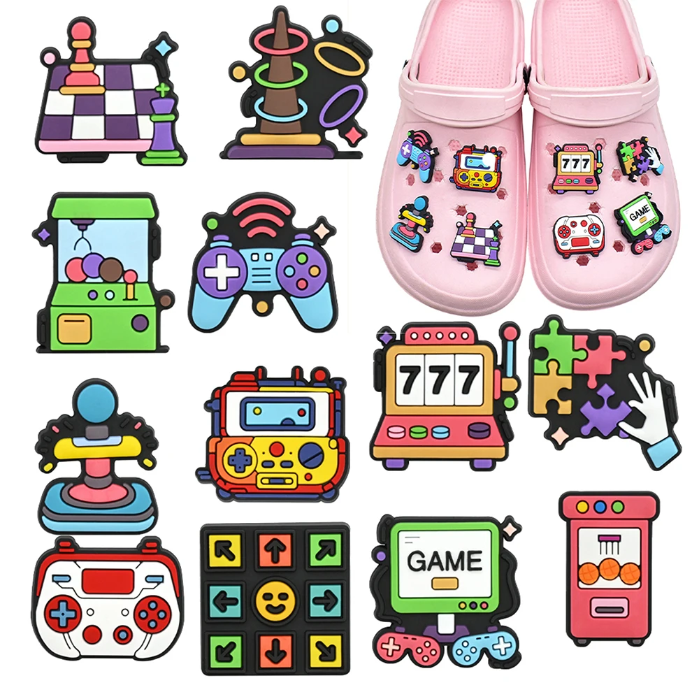 New 1-12pcs Game Console Series PVC Shoe Accessories Fit with Hole wristbands  DIY Detachable Fashion footwear accessories