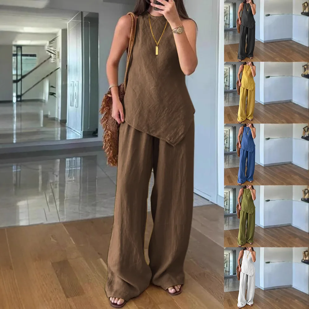 Summer Women's Casual Top Pants 2-piece Set Cotton Womens Sets Костюм Женский Брючный 여성 여름 투피스 Women' S Pants