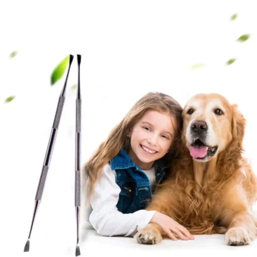 Stainless Steel Dog Teeth Cleaning Tool Non-slip Handle Anti-rust Tartar Scraper Scaler Double Head Pet Toothbrush