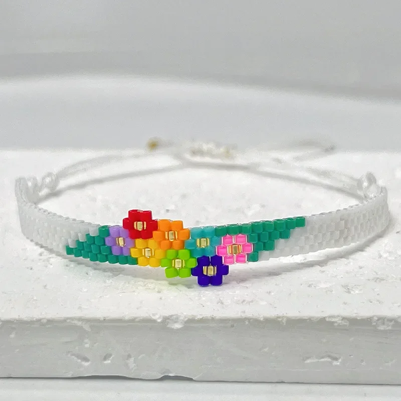 Beaded bracelet Flowers Design Versatile Hand textile Bohemia Adjustable Tide Gradient color Female Rice bead bracelet set