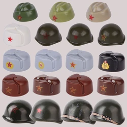 MOC WW2 Military Army Soviet Soldier Figures Helmet Cap Accessories Building Blocks Warrior Infantry Headwear Bricks Toys Gifts