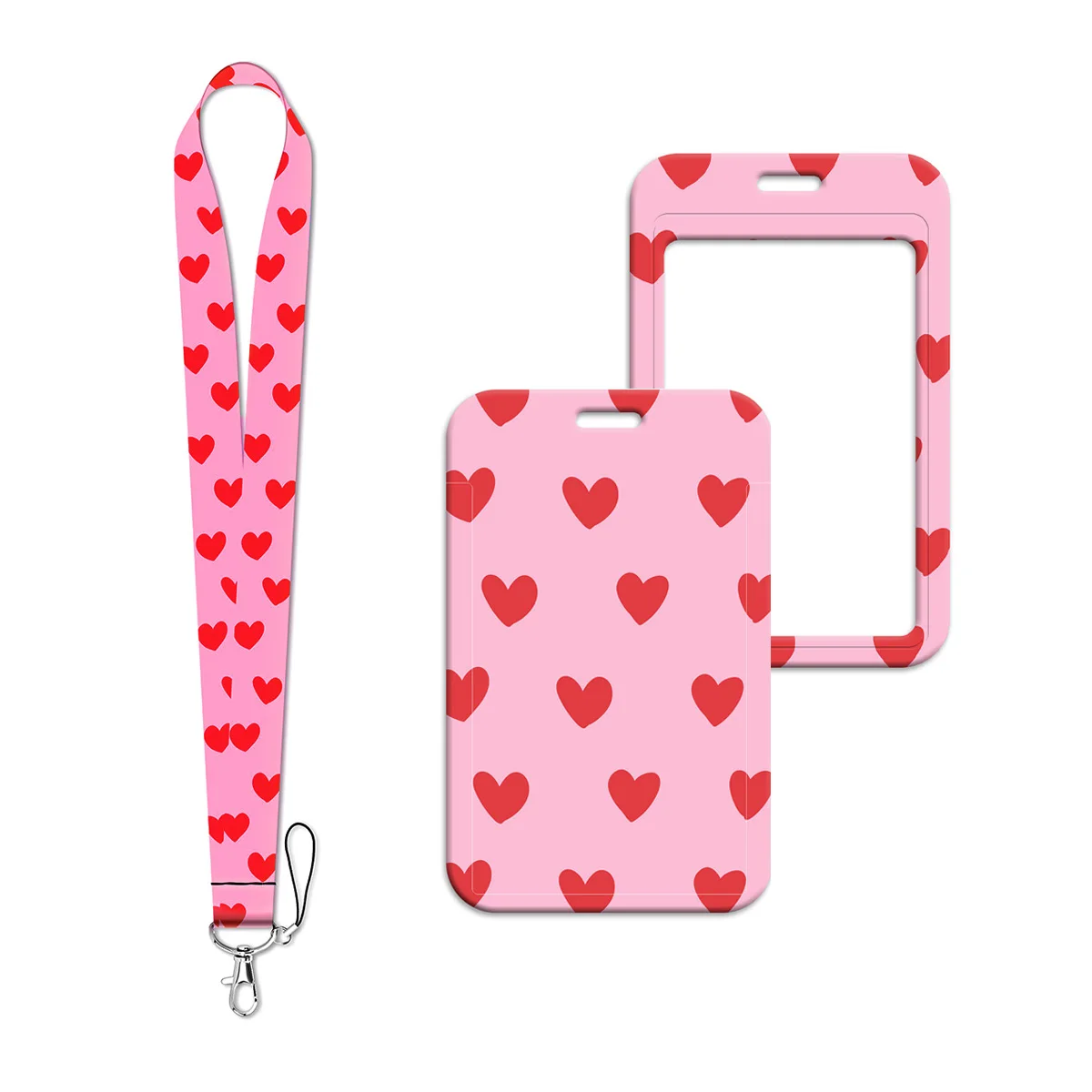 Pink Love Lanyard Neck Strap Keychain Cute Romantic ID Card Cover Badge Holder Mobile Phone Hang Rope Keyring Accessories Gifts