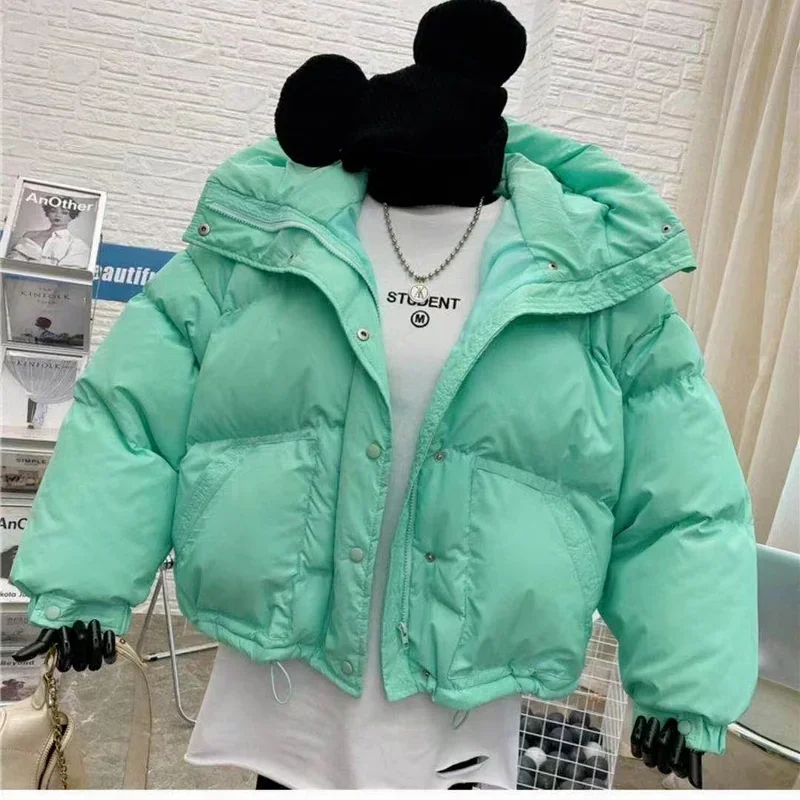 

2022 New Winter Short Women's 90% White Duck Down Jacket Casual Candy Color Warm Bread Jacket Women's Hooded Loose Snow Jacket