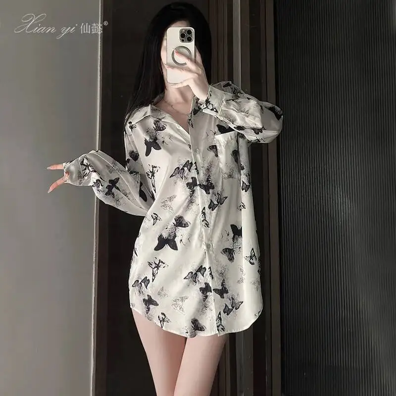 Women's Summer Pajamas Boyfriend Style High-End Shirt Plus Size Loose-Fitting Women's Homewear Sets Casual Pure Desire SN6Q
