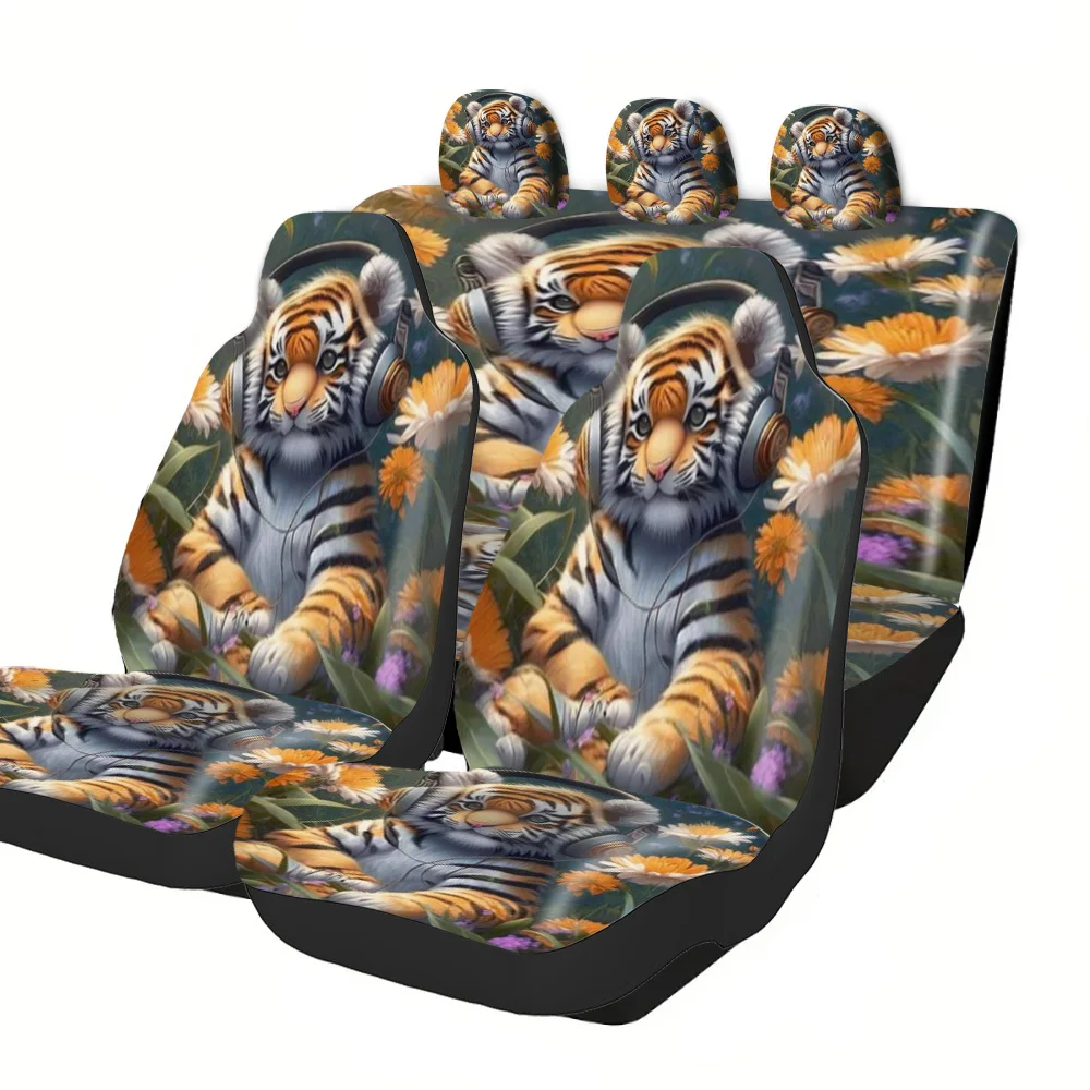 

Tiger Headphones & Floral Print Car Seat Covers - Premium Polyester, Universal Fit For Cars, SUVs, Sedans - All-Season Protectio