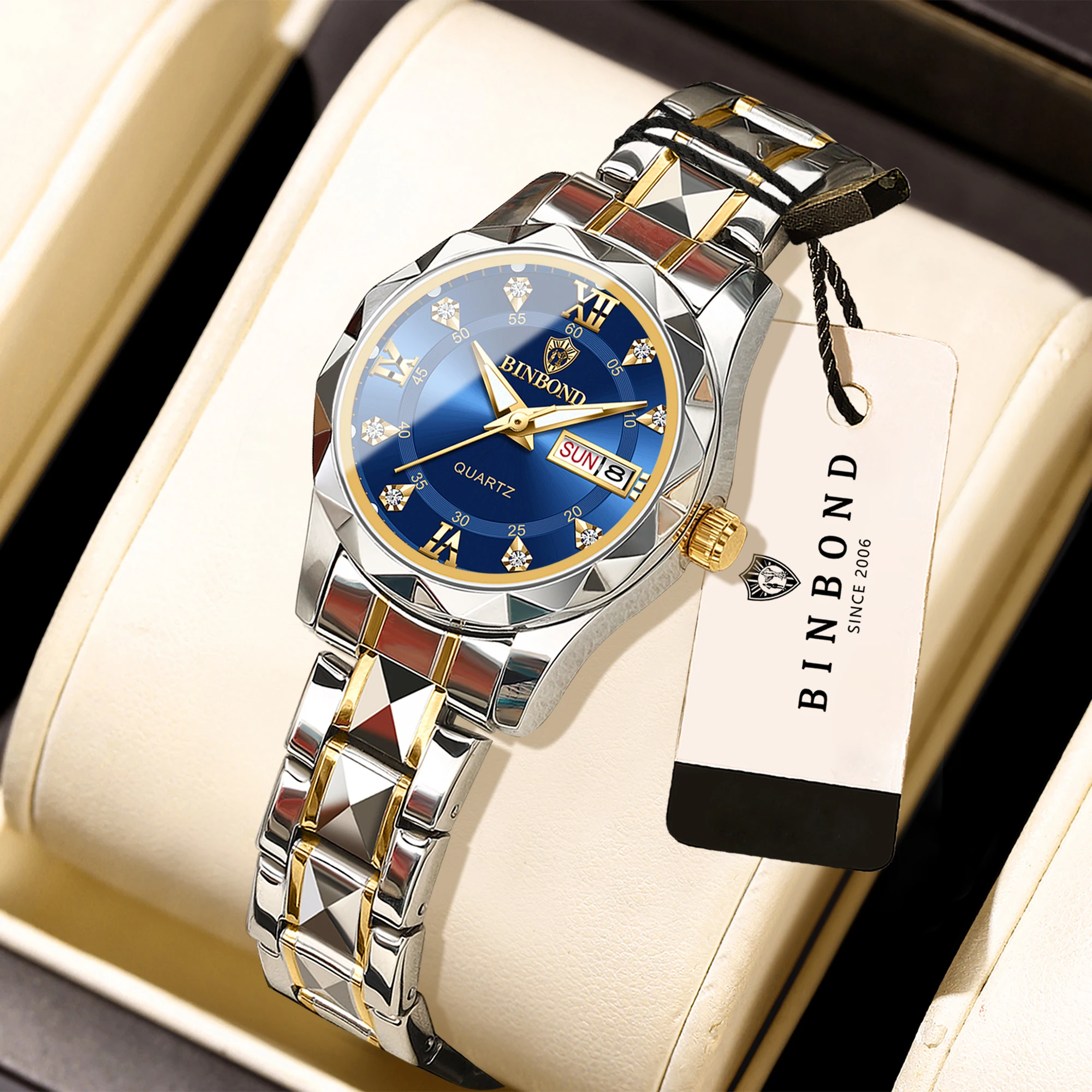 BINBOND Casual Reloj Sturdy Quartz Watches For Women Luxury Luminous Waterproof Accurate Auto Date Week Display Ladies Watch