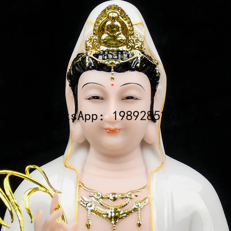 X-11 Guanyin Buddha Statue for Home Worship, White Jade Guanyin Statue, Nanhai Water Dropping Guanyin