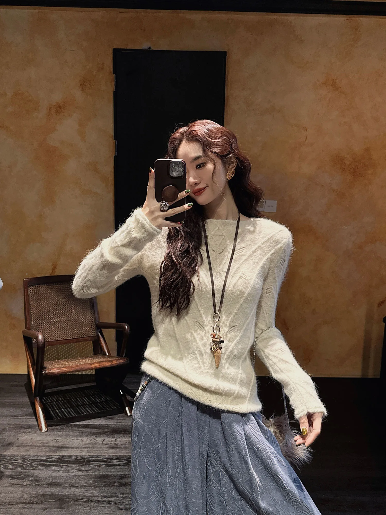 

Sangji Black Flower Women's Knitted Sweater Wool Button Design Casual Loose Fit Autumn Winter Fashion Trendy Comfortable Knit...