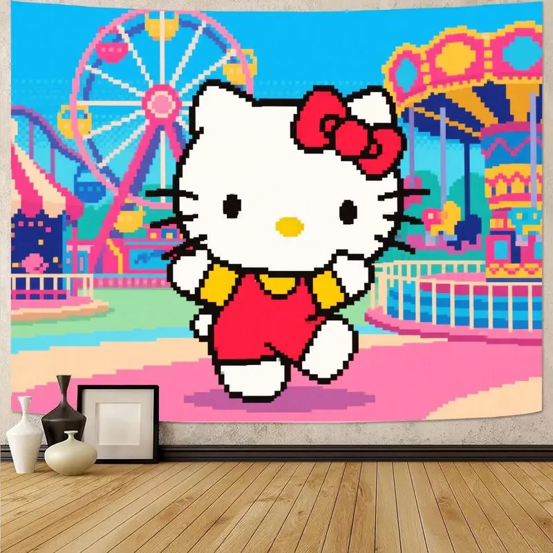 

1PC Cute Hello Kitty Colorful Tapestry Adorable Cartoon Wall Art Decor for Kids Room, Playroom, and Bedroom Aesthetic